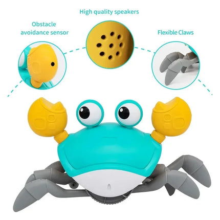 Musical Crawling Crab Toys with Obstacle Avoidance - Electronic Pet for Baby Walking Development (Battery Not Included)