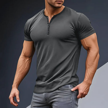 Summer Men's Fashion Outdoor High Street Style Solid Color Stand Collar Casual Loose Breathable Button Short Sleeve POLO Shirt