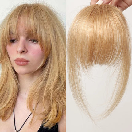 100% Human Hair Bangs Clips in Air Fringe Bangs Hairpiece for Women Platinum Blonde Remy Human Hair Bangs Hair Extension 4.5inch