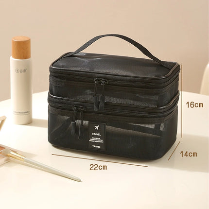 Fashion Transparent Mesh Travel Cosmetic Bag Storage Multi Layer Portable Womens Toiletry Bag Large Capacity Bag Makeup
