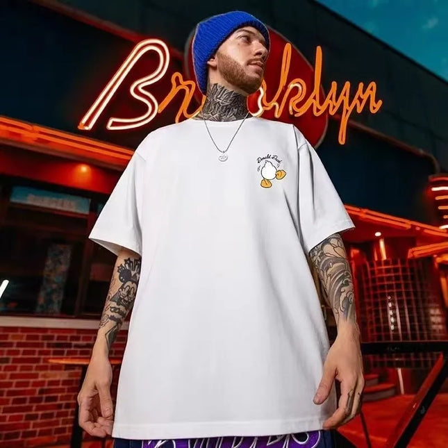 8XL Loose Fitting Fashionable American Vintage Duck Expression Print T-shirt With Round Neck Men Versatile Couple Outfit