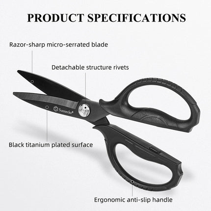 Sunnecko Heavy Duty Professional Kitchen Scissors Multipurpose Cutting Tool Black Titanium Plated Shears Detachable Blades