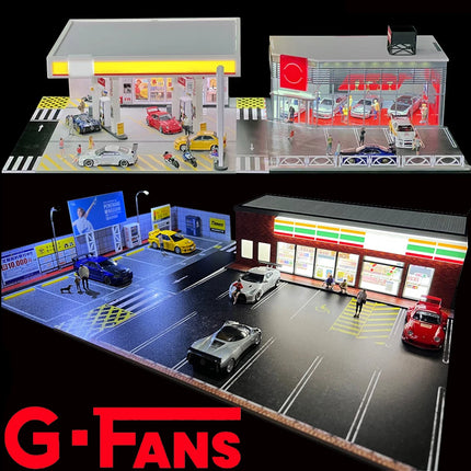 1:64 Scale Miniatures Building Scene Car Parking Lot Model Lighting Version Car Garage Diorama Models Simulation Collection Gift
