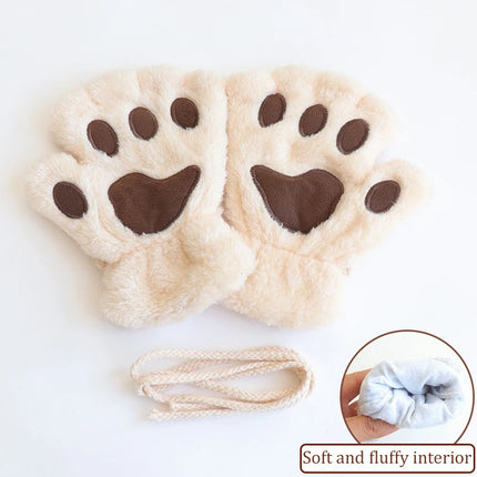 Lovely Plush Cat Claw Paw Gloves Plush Mittens Warm Soft Plush Short Fingerless Fluffy Bear Gloves Costume Half Finger Gloves