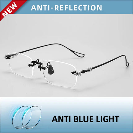 Designer Pure Titanium Fashion Square Frames Frameless Optical Blue Light Prescription Glasses Myopia Hyperopia For Men Women