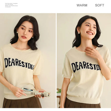 Women's Summer T-shirt 100% Pure Cotton Casual Solid O-neck Pullover Loose Fit Short Sleeve Fashion Sweater