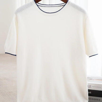 2025 Spring/Summer New Fashion O-Neck Knit Short Sleeve Spliced Business Casual T-Shirts Men's Clothing Loose Tops England Tees
