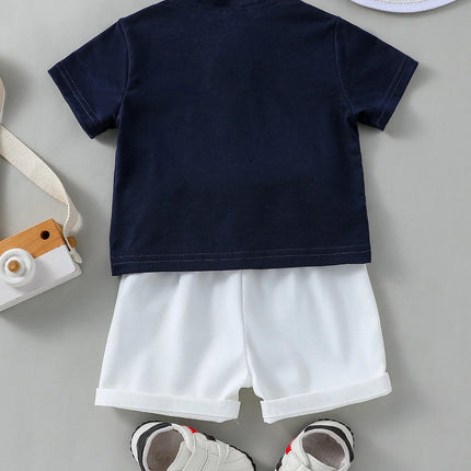 2PCS Infant Baby Boy Clothes Set White Short Sleeves T-shirt Shorts  Summer Daily Casual Outfit for Toddler Suits