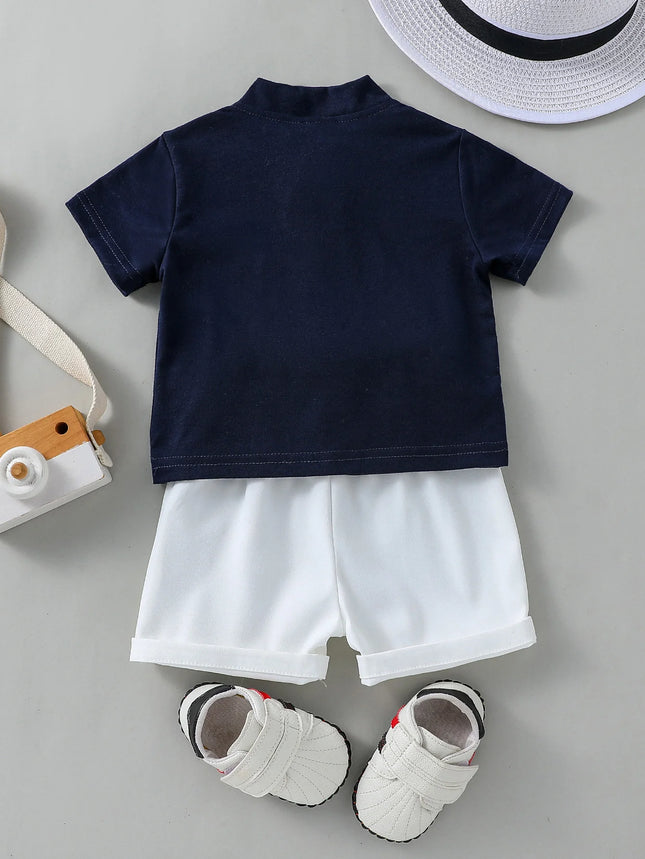 2PCS Infant Baby Boy Clothes Set White Short Sleeves T-shirt Shorts Summer Daily Casual Outfit for Toddler Suits
