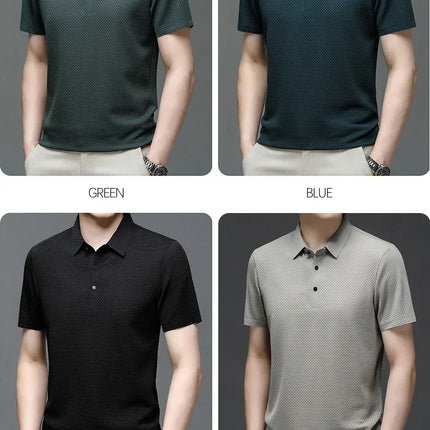 Brand Clothes Summer New Men's Short Sleeve T-shirt Ice Silk Cool and Breathable POLO Shirt Business Casual Sweat-absorbing Top