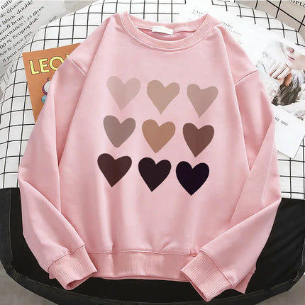 Fashion Womens Love Heart Y2k Hoodies Basic Warm Fleece Sweatshirt Soft 90s O-Neck Pullover Casual Female Clothes