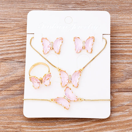 Nidin Lucky Butterfly Jewelry Sets For Women Wedding Jewelry 12 Colors  Zircon Earrings Bracelets Rings Pendant Necklace Gift