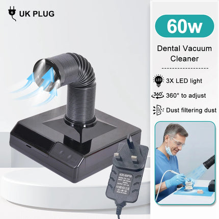 60W Dental lab Vacuum Cleaner Dust Collector Extractor aspirator Retractable LED Suction Machine for Table Polishing Equipment