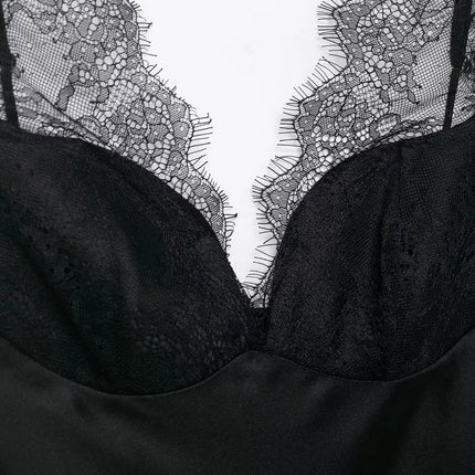 HH Elegant Women's Lace Splice Sexy Satin Sling Top 2026 Spring Summer Fashion Female V-Neck Backless Slimming Underwear Vest