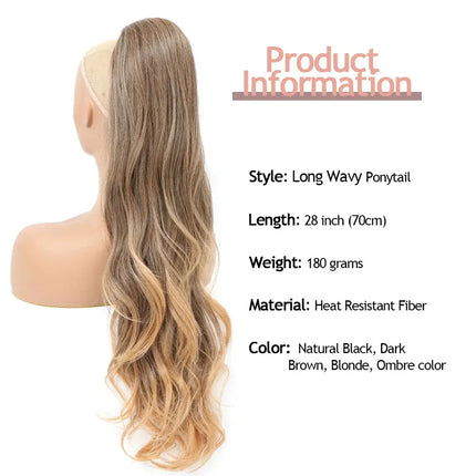 28 Inch Wavy Ponytail Extension 180g/pcs Synthetic Hair Ponytail Ombre Blonde Body Wave Ponytail Clip In Hair Ponytail For Women