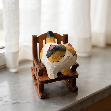 Cute Golden gradient Cat Figurine Decorative Wooden Ornament Miniature Kitten Home Bedroom Office Desk Decoration Gift Statue