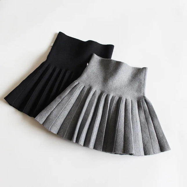 1pc Girls Knit Skirts Baby Autumn Winter Princess Pleated Skirts Children's Student High Waist Mini Tutu Skirts Kids Solid Dress