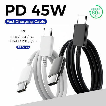 5A PD 45W USB Type C Super Fast Charging Cable For Samsung Galaxy S22 S23 S24 S25 Ultra FE Note 20 A14 A15 A33 A34 A53 A54 A55