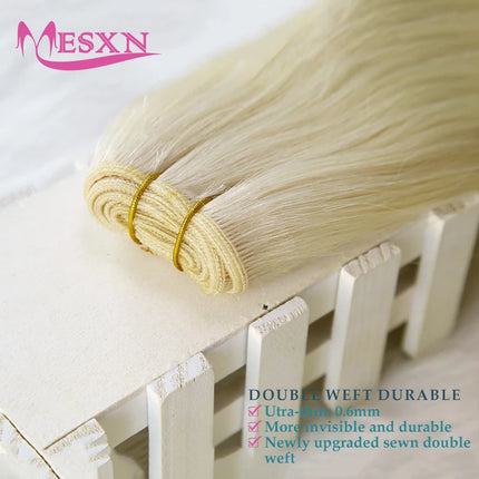 MESXN Human Hair Weft  European Remy Natural Human Hair Extensions Straight 14"-26" Can Curly Hair Weaves Blonde For Salon