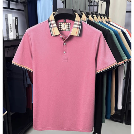High-end silky cotton breathable short-sleeve polo shirt men's summer new trend plaid lapel designer brand casual golf T-shirt