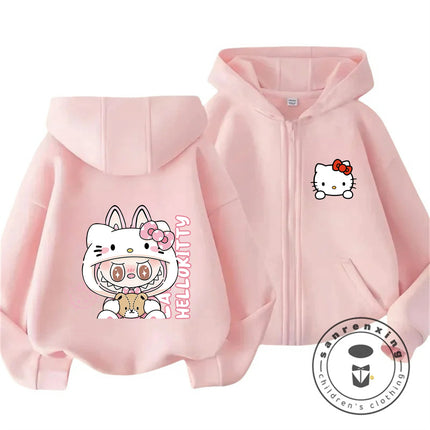 New Kids Zip Hooded Sweatshirt Hello Kitty Trendy Kawaii Design For Boys Girls Autumn Winter Wear 3-14 Age