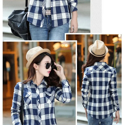 Slim Fit Plaid Long Sleeve Women's Shirt Qiang Yixuan Brand Autumn New Korean Version Cotton Button-Up Shirt