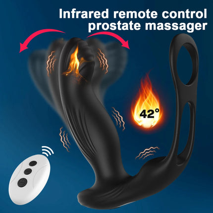 3 IN 1 Wireless Control Heating Swing Vibrator Dildo Double Penis Ring Male Prostate Massager Adult Sex Toys For Men Couples