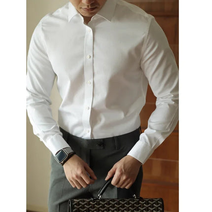 Men's long-sleeved shirt: casual, simple, high-quality, wrinkle-free, slim fit, business formal, all-season collection