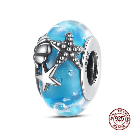 Charm 925 Silver Blue Ocean Life Theme Charm Beads Fit 3mm Original Bracelet For Women DIY Pendants Luxury Jewelry Gift Hot Sale