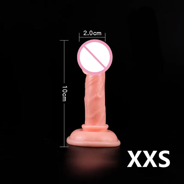 Realistic Soft Silicone Dildo XXS-L Skin Color with Powerful Suction Cup Female Masturbator G Spot Stimulating Sex Toy for Women