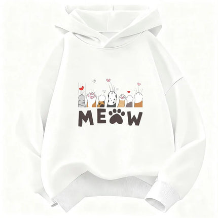 Meow Cat Paw Love Heart Cute Hoodie Kids Cat Children's Sweatshirt Hoody Pullover Boys Girls Autumn Winter Casual Hoodies