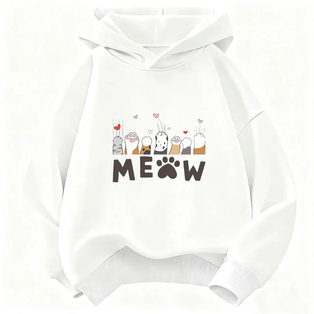 Meow Cat Paw Love Heart Cute Hoodie Kids Cat Children's Sweatshirt Hoody Pullover Boys Girls Autumn Winter Casual Hoodies