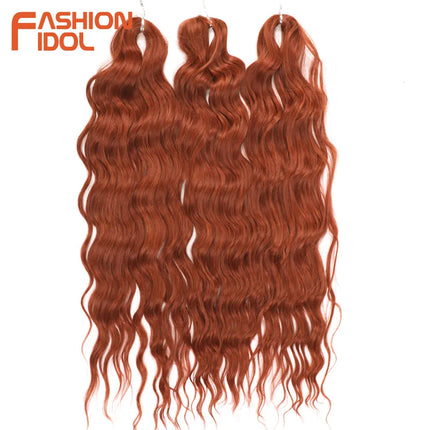 FASHION IDOL 24" 3pcs Deep Wave Curl Hair Synthetic Water Wave Braiding Hair Extensions Ombre Rainbow color Twist Crochet Hair