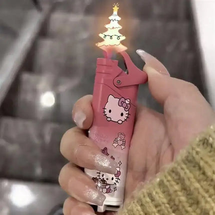 New Butane Gas Lighter Hello Kitty Inflatable Lighter Pink Flame Metal Lighter High Beauty Gift Small Gift