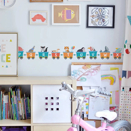 Cartoon Car Train 26 Letters Alphabet Wall Stickers for Kids Rooms Home Decor Children Wall Sticker Room Decoration Accessories