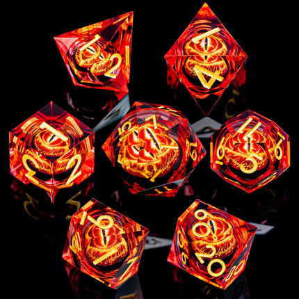 7PCS Lliquid Flow Core Eye of Sauron D20 Dnd Sharp Edge Resin Dice Set D and D Dungeon and Dragon Role Playing Games D&D Dice