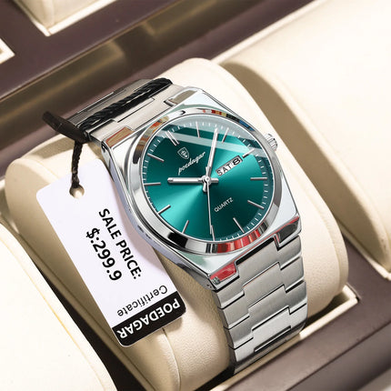 POEDAGAR Luxury Watches For Men Stainless Steel Waterproof Luminous Men's Watch Date Week Fashion Casual Men's Quartz Watch Reloj