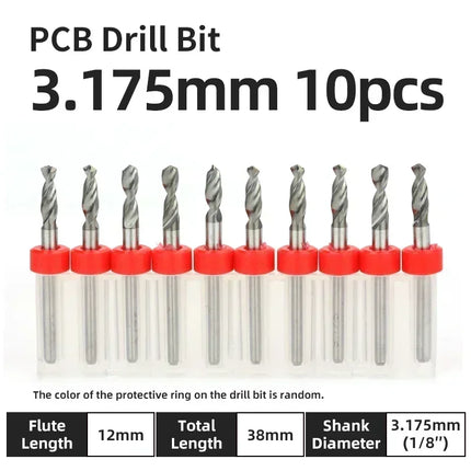 PCB Drill Bit 10pcs Tungsten Steel Micro Diameter Drill Bit Set 1/8 "Fixed Handle Mini Cnc Drill Bit 0.1-3.175mm
