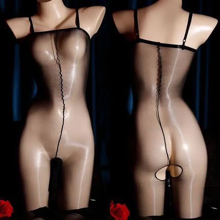 Men Tights Open Crotch Pantyhose Sexy Oil Shiny Bodystocking See-through Nightclub Bodysuit Suspenders Hosiery Gay Body Sock