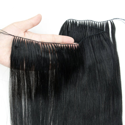 Invisible Feather Hair Extensions Human Hair Feather Tip Hair Bundles Natural Sew In Microring Hair Weft 50cm 120 strands