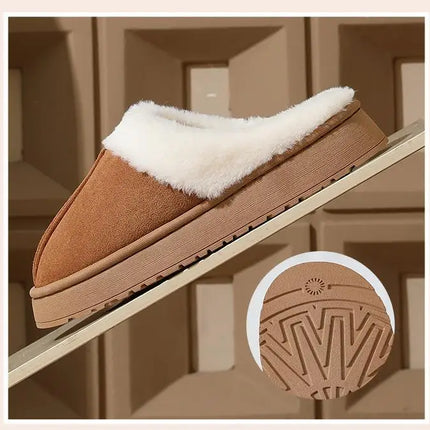 Asgard Plush Women Slippers Thick Sole Non-slip Outdoor Fuzzy Slides Winter New Fur Collar Cotton Shoes Winter Warm Home Slipper