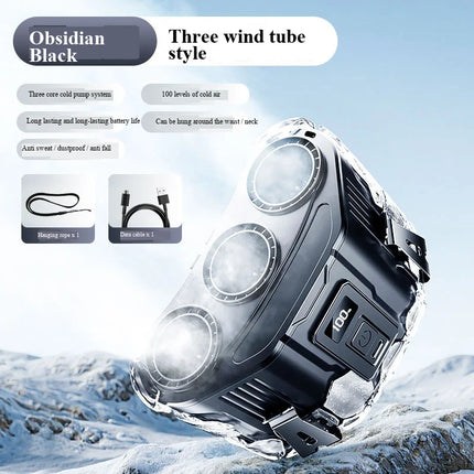 Three-wind-outlet, long-lasting, waist-mounted, small fan for outdoor fishing in summer, rechargeable, high-wind electric fan