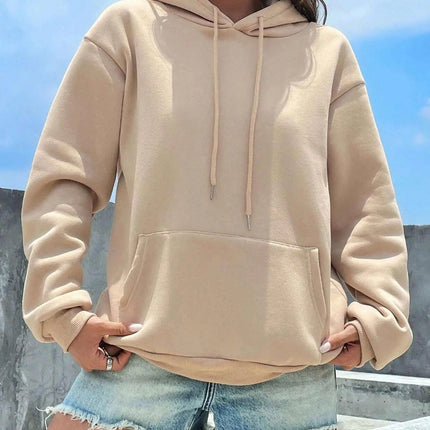 Solid Color Casual Hoodie For Female Pocket Creative Hoody All-Match Street Clothes Womens Fleece Unisex Pullovers