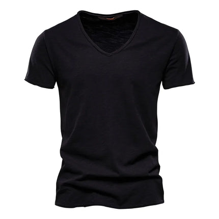 Wholesale Drop-Ship 100% Cotton Men T-shirt V-neck Slim Soild T-shirts Male Tops Tees Short Sleeve T Shirt For Men Plus Size 5XL