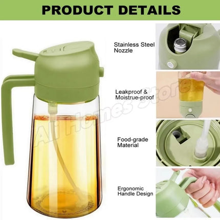 1/2PCS 500ml 2-in-1 Olive Oil Spray Dispenser Bottle Food Grade Oil Mister Sprayer Kitchen Cooking Air Fryer BBQ Camping Tools