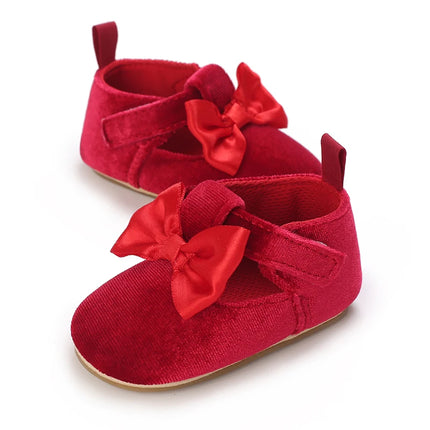 Spring and Autumn Red Fluffy Children's Shoes 0-1 Year Old Women's Treasure Bow Solid Color Princess Soft soled Shoes Baby Shoes