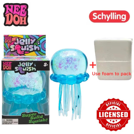 Schylling Nee Doh Jellyfish & Cube Squish Toy, Soft Jelly Squeeze Stress Relief Fidget Toy, Sensory NeeDoh for Kids & Adults
