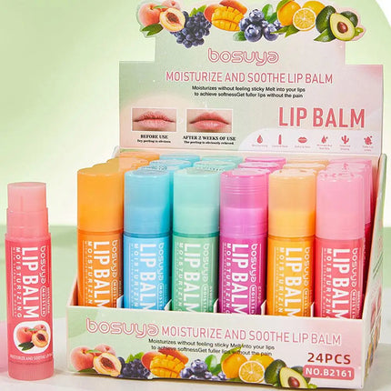 24 Pcs Fruit Flavor Lip Balm Set, Moisturizing Lip Care For Dry Chapped Lips, Nourishing Lipstick For Daily Use
