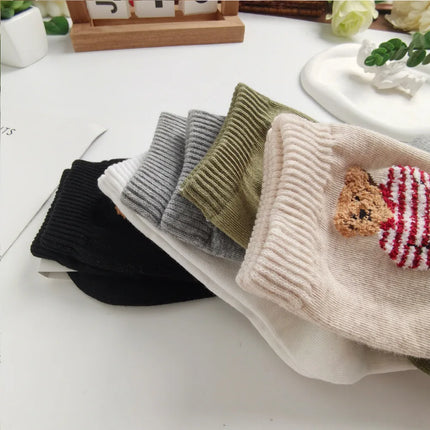 Cute Trendy Cartoon Bear Mid-Calf Cotton Socks for Women Casual Sweater Adult Female Bear Socks Comfortable Breathable Home Wear