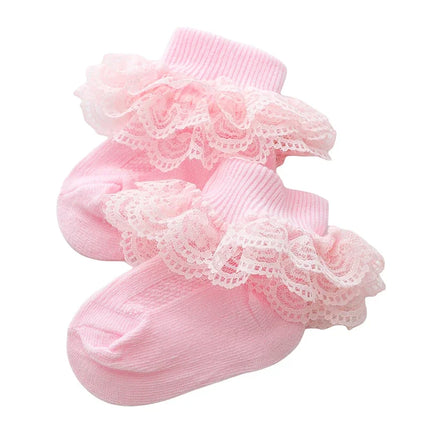 Baby Girls Boys Cotton Socks Cute Eyelet Frilly Lace Baptism Socks Birthday Gift for Infants